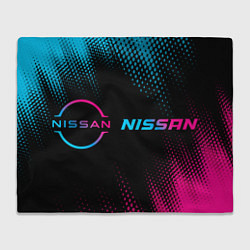 Плед флисовый Nissan - neon gradient: надпись и символ, цвет: 3D-велсофт