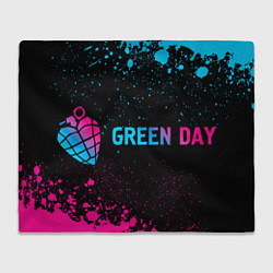 Плед флисовый Green Day - neon gradient: надпись и символ, цвет: 3D-велсофт