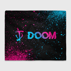 Плед флисовый Doom - neon gradient: надпись и символ, цвет: 3D-велсофт