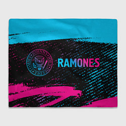 Плед флисовый Ramones - neon gradient: надпись и символ, цвет: 3D-велсофт