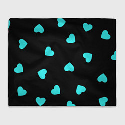 Плед флисовый С голубыми сердечками на черном, цвет: 3D-велсофт