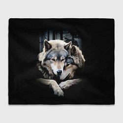 Плед флисовый Волки - молодая семья, цвет: 3D-велсофт