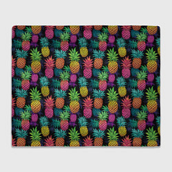 Плед флисовый Разноцветные ананасы паттерн, цвет: 3D-велсофт