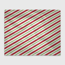 Плед флисовый Рождественский паттерн красно зеленые полосы, цвет: 3D-велсофт