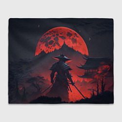 Плед флисовый Samurai and red moon - нейросеть, цвет: 3D-велсофт