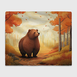 Плед флисовый Мишка в осеннем лесу фолк-арт, цвет: 3D-велсофт