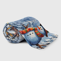 Плед флисовый Новогодний снеговик с шарфом, цвет: 3D-велсофт — фото 2