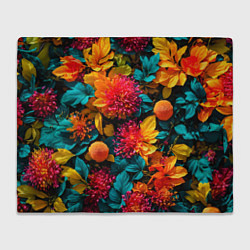 Плед флисовый Яркие шикарные цветы узор, цвет: 3D-велсофт