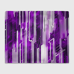 Плед флисовый Киберпанк полосы белый и фиолетовый, цвет: 3D-велсофт