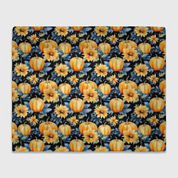 Плед флисовый Паттерн тыквы и цветы, цвет: 3D-велсофт