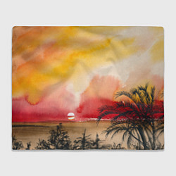 Плед флисовый Тропический закат акварель, цвет: 3D-велсофт