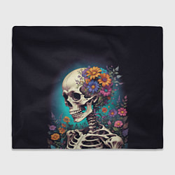 Плед флисовый Скелет с яркими цветами, цвет: 3D-велсофт