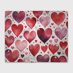 Плед флисовый Паттерн акварельные сердечки, цвет: 3D-велсофт