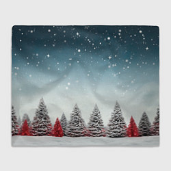 Плед флисовый Волшебство зимней природы иней на деревьях, цвет: 3D-велсофт