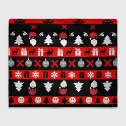 Плед флисовый Новогодний патерн с оленями и сантой, цвет: 3D-велсофт