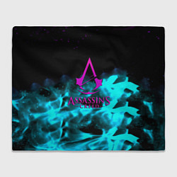 Плед флисовый Assassins Creed flame neon, цвет: 3D-велсофт