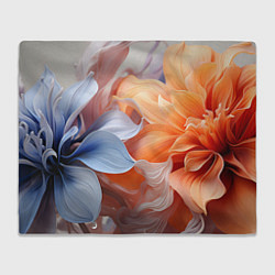 Плед флисовый Голубой и оранжевый цветок, цвет: 3D-велсофт