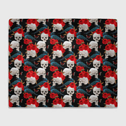 Плед флисовый Skull in roses, цвет: 3D-велсофт