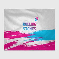 Плед флисовый Rolling Stones neon gradient style посередине, цвет: 3D-велсофт