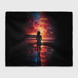 Плед флисовый Девушка на закате - космос, цвет: 3D-велсофт