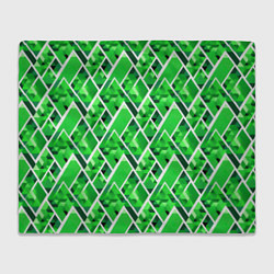 Плед флисовый Зелёные треугольники и белые полосы, цвет: 3D-велсофт