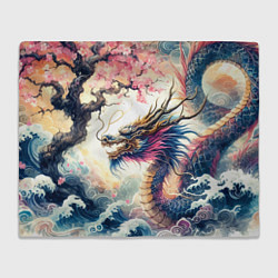 Плед флисовый Japanese dragon and sakura - engraving, цвет: 3D-велсофт