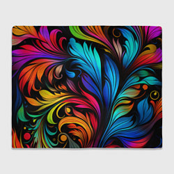 Плед флисовый Паттерн с узорами на черном фоне, цвет: 3D-велсофт