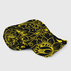 Плед флисовый Хохломская роспись золотые цветы на чёроном фоне, цвет: 3D-велсофт — фото 2