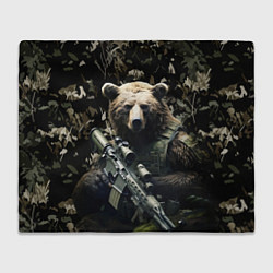 Плед флисовый Медведь солдат с винтовкой, цвет: 3D-велсофт