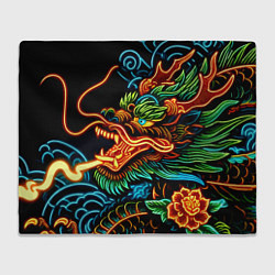 Плед флисовый Japanese neon dragon - irezumi, цвет: 3D-велсофт