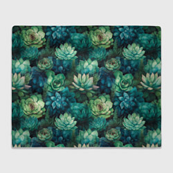 Плед флисовый Суккуленты акварель- паттерн, цвет: 3D-велсофт