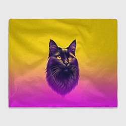 Плед флисовый Кот чёрный с золотыми глазами, цвет: 3D-велсофт