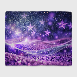 Плед флисовый Абстрактные звезды в фиолетовых искрах, цвет: 3D-велсофт