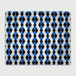 Плед флисовый Чёрные и синие ромбы на белом фоне, цвет: 3D-велсофт