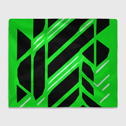 Плед флисовый Чёрно-белые полосы на зелёном фоне, цвет: 3D-велсофт