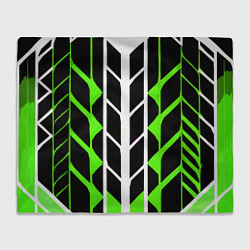 Плед флисовый Бело-зелёные линии на чёрном фоне, цвет: 3D-велсофт