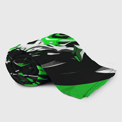 Плед флисовый Абстрактный белый череп и зелёные полосы, цвет: 3D-велсофт — фото 2