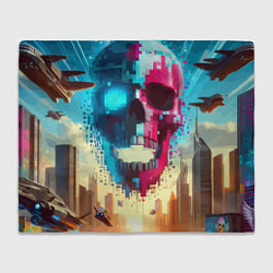 Плед флисовый Cool vanguard neon cyber skull - ai art, цвет: 3D-велсофт