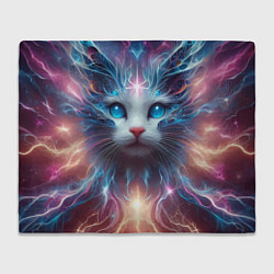 Плед флисовый Fantastic blue-eyed neon kitten, цвет: 3D-велсофт