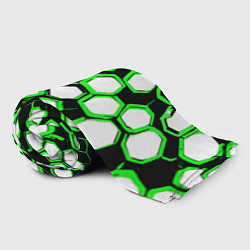 Плед флисовый Бело-зелёные шестиугольники на чёрном фоне, цвет: 3D-велсофт — фото 2