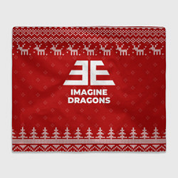 Плед флисовый Новогодний Imagine Dragons с оленями, цвет: 3D-велсофт