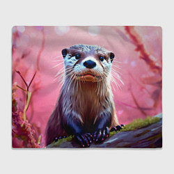 Плед флисовый Выдра в розовом цвете, цвет: 3D-велсофт