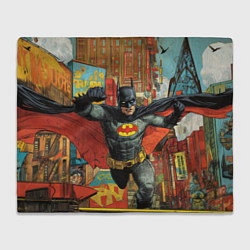 Плед флисовый Бэтмен на фоне города, цвет: 3D-велсофт