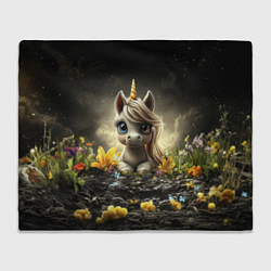 Плед флисовый Белая единорожка на черном фоне, цвет: 3D-велсофт