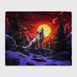 Плед флисовый Белый волк воет на луну, цвет: 3D-велсофт