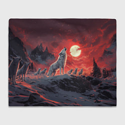 Плед флисовый Волк воет на красную луну, цвет: 3D-велсофт