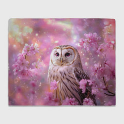 Плед флисовый Большая сова в розовых цветах, цвет: 3D-велсофт