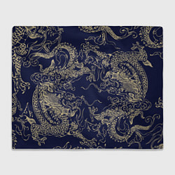 Плед флисовый Золотые драконы на синем, цвет: 3D-велсофт