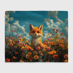 Плед флисовый Лисица в цветочном поле, цвет: 3D-велсофт
