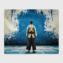 Плед флисовый Айкидоист на синем, цвет: 3D-велсофт